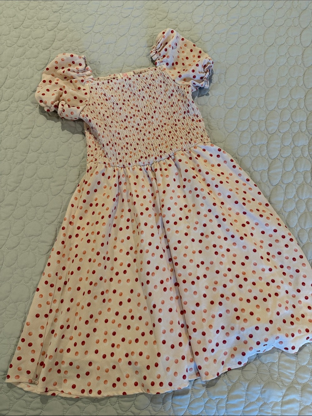 Girls Red Polka Dot Puff Sleeve Dress